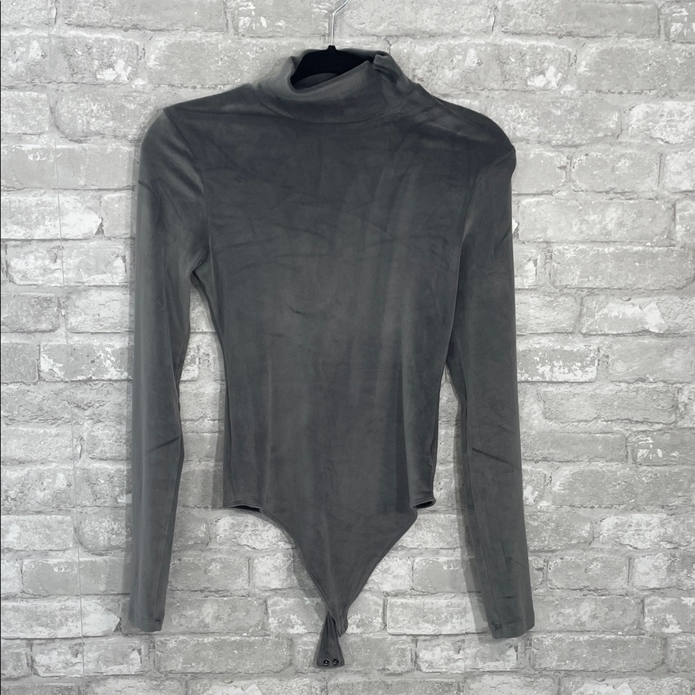 American Eagle Outfitters Charcoal Velour  Bodysuit
